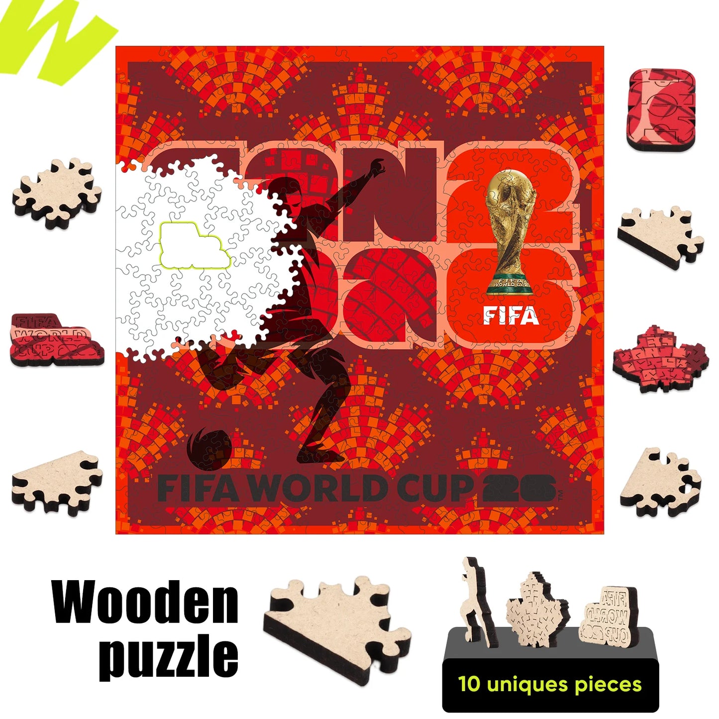 Canada 2026 FIFA World Cup Wooden Puzzle 3D Poster USA Mexico Soccer Fan Collectible Gift Toy Family Game Brain Teaser
