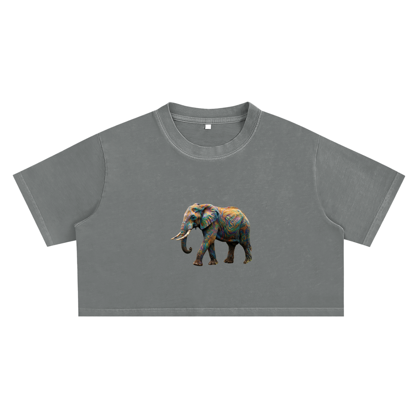 Minimalist Elephant Crop Top, Colorful Abstract Animal Tee, Earth Awareness Shirt