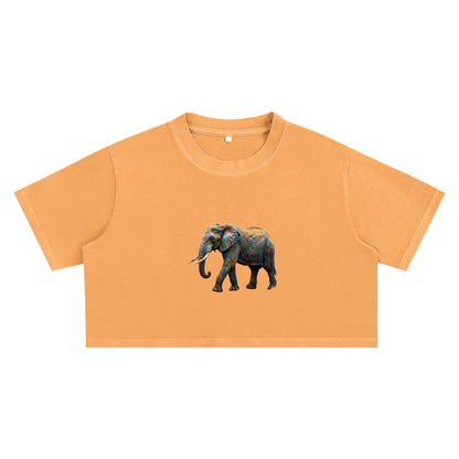 Minimalist Elephant Crop Top, Colorful Abstract Animal Tee, Earth Awareness Shirt
