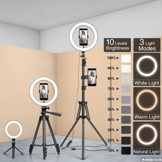 Set de Aro de Luz LED 10/12" con Trípode Ajustable para Streaming y Fotografía