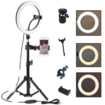 Set de Aro de Luz LED 10/12" con Trípode Ajustable para Streaming y Fotografía