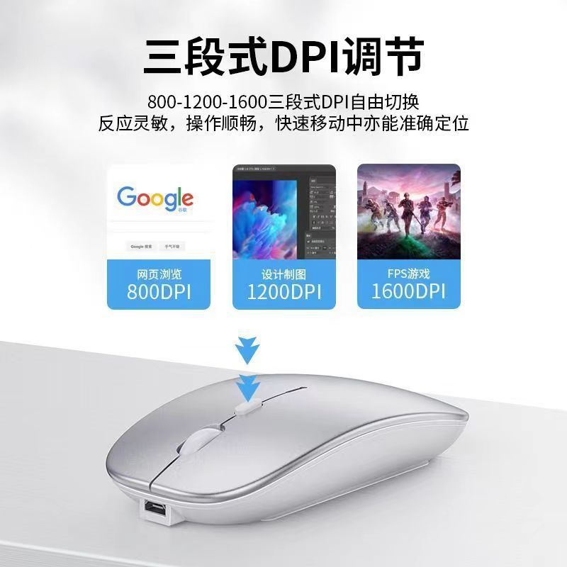 Ratón Inalámbrico Bluetooth Recargable Silencioso – Compatible con Dell, HP, Lenovo