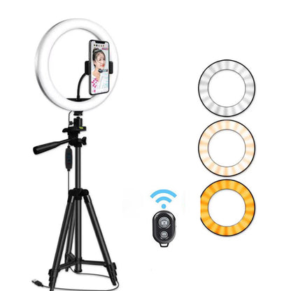 Set de Aro de Luz LED 10/12" con Trípode Ajustable para Streaming y Fotografía