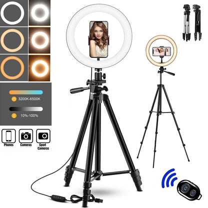 Set de Aro de Luz LED 10/12" con Trípode Ajustable para Streaming y Fotografía