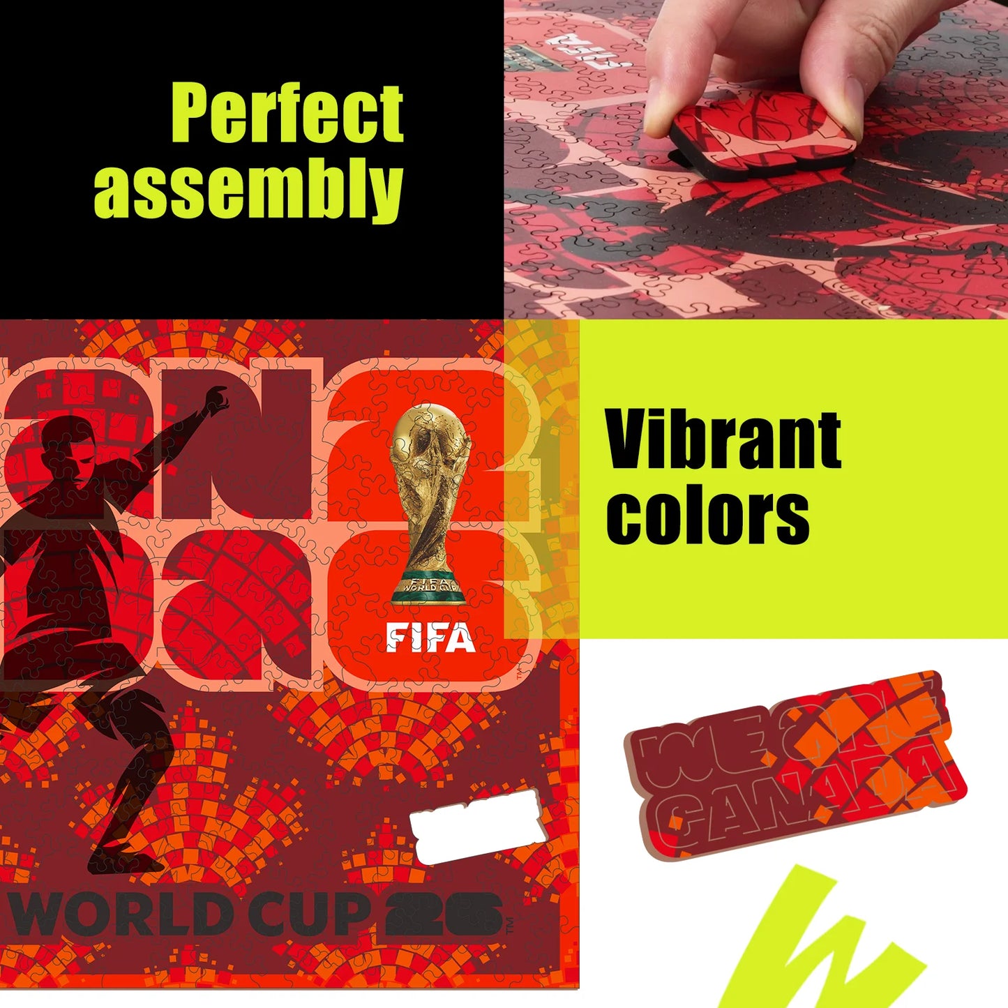 Canada 2026 FIFA World Cup Wooden Puzzle 3D Poster USA Mexico Soccer Fan Collectible Gift Toy Family Game Brain Teaser