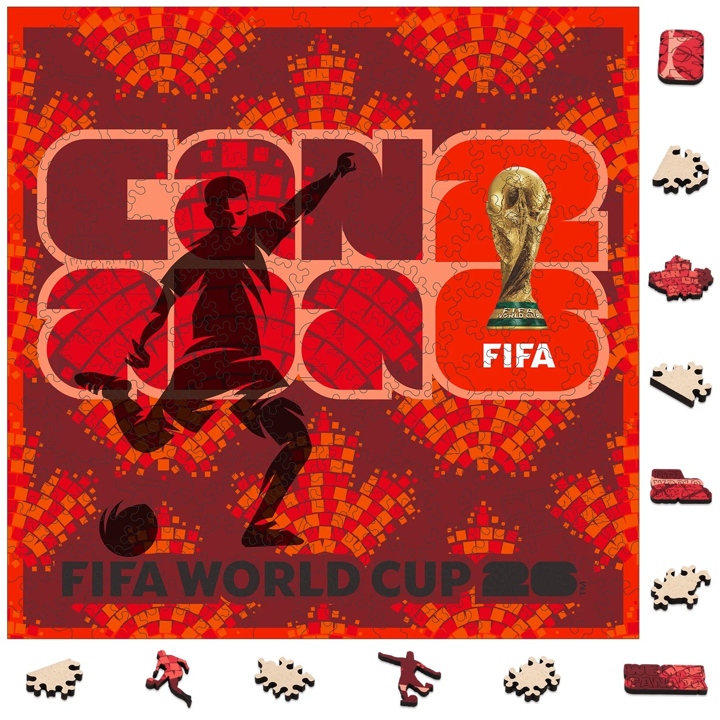 Canada 2026 FIFA World Cup Wooden Puzzle 3D Poster USA Mexico Soccer Fan Collectible Gift Toy Family Game Brain Teaser