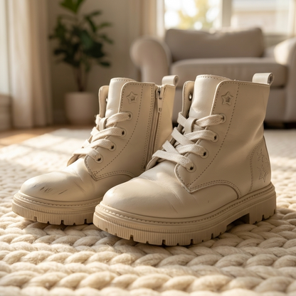 Botines Blancos Combat con Estrella y Cremallera
