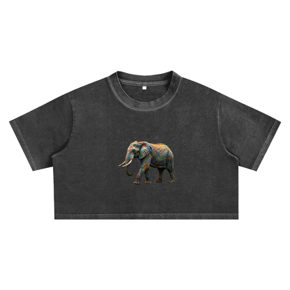 Minimalist Elephant Crop Top, Colorful Abstract Animal Tee, Earth Awareness Shirt