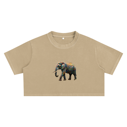 Minimalist Elephant Crop Top, Colorful Abstract Animal Tee, Earth Awareness Shirt