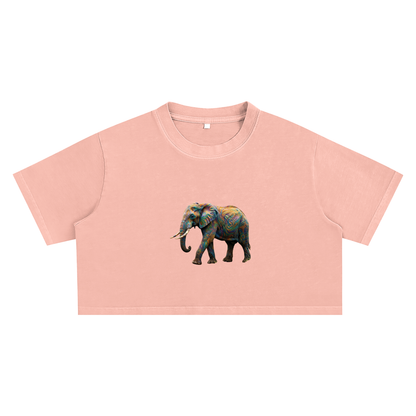 Minimalist Elephant Crop Top, Colorful Abstract Animal Tee, Earth Awareness Shirt