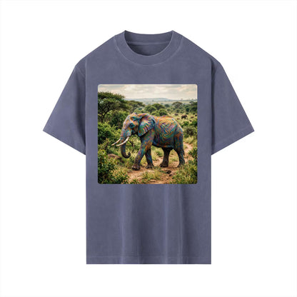 Elephant Nature T-Shirt, Camiseta Elefante, Earth Day Eco-Friendly Top, Protect Wildlife Shirt, Vintage Wash Drop Shoulder T-shirt