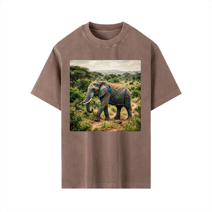 Elephant Nature T-Shirt, Camiseta Elefante, Earth Day Eco-Friendly Top, Protect Wildlife Shirt, Vintage Wash Drop Shoulder T-shirt