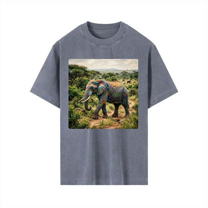 Elephant Nature T-Shirt, Camiseta Elefante, Earth Day Eco-Friendly Top, Protect Wildlife Shirt, Vintage Wash Drop Shoulder T-shirt
