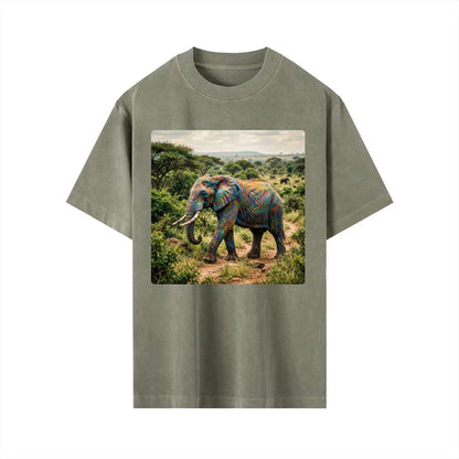 Elephant Nature T-Shirt, Camiseta Elefante, Earth Day Eco-Friendly Top, Protect Wildlife Shirt, Vintage Wash Drop Shoulder T-shirt