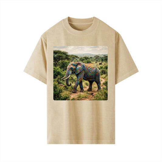 Elephant Nature T-Shirt, Camiseta Elefante, Earth Day Eco-Friendly Top, Protect Wildlife Shirt, Vintage Wash Drop Shoulder T-shirt