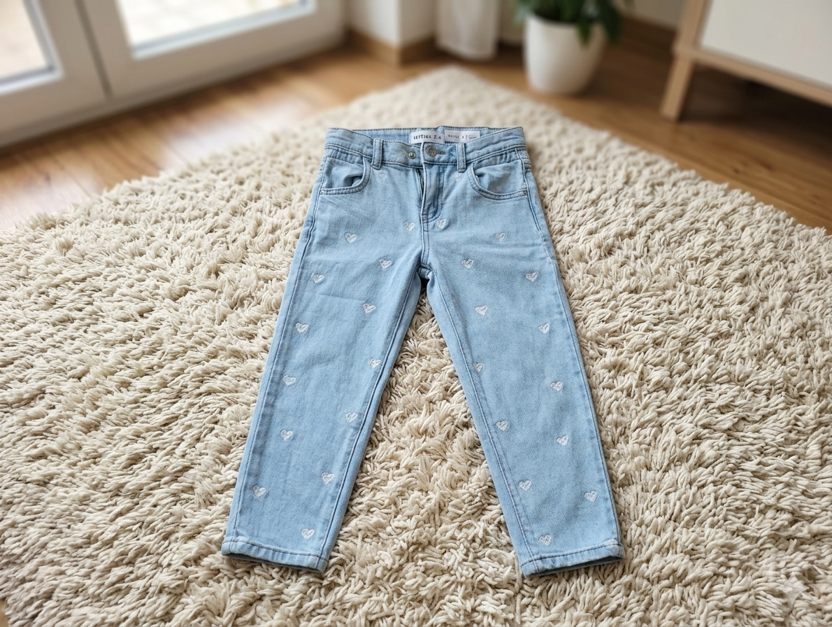 Jeans Azul Claro con Corazones Bordados